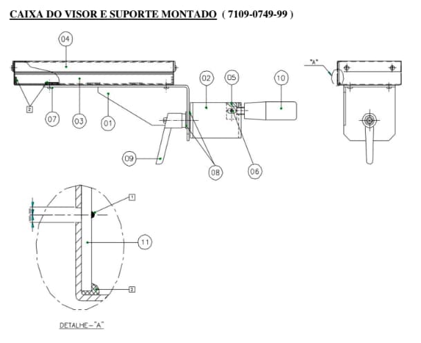caixa do visor e suporte mnotado